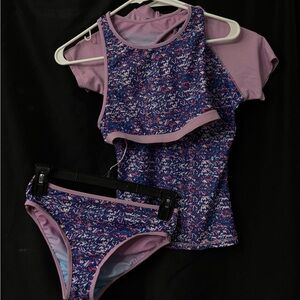 Eddie Bauer Reversible Purple and Pink Patterned Swim Set - Youth M(10/12)